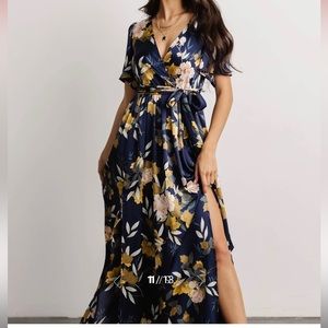 EUC size medium Baltic Born navy floral Sicily satin maxi dress.